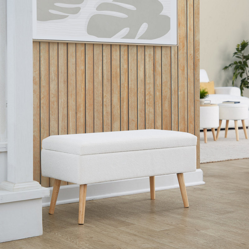 Banc en bois naturel et tissu crème