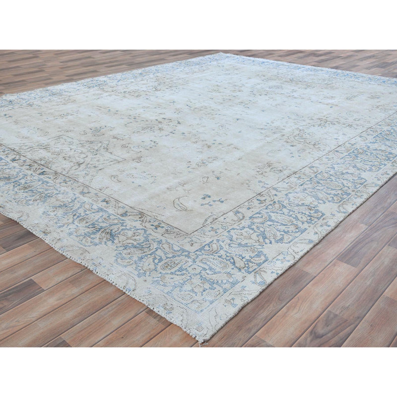 Tapis persan ivoire semi-antique vieilli 9 pi 6 po x 12 pi 6 po Kerman