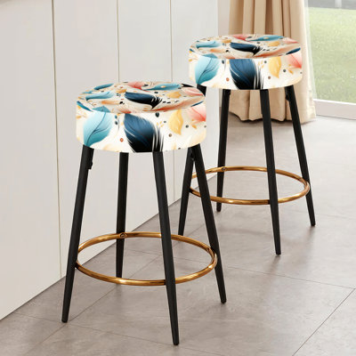 Ensemble de 2 tabourets de bar abstraits à plumes bleu et beige