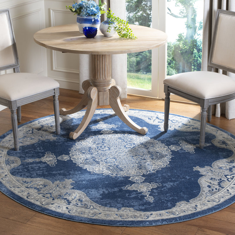 Tapis bleu marine / gris clair Barcus, Rond 3 pi