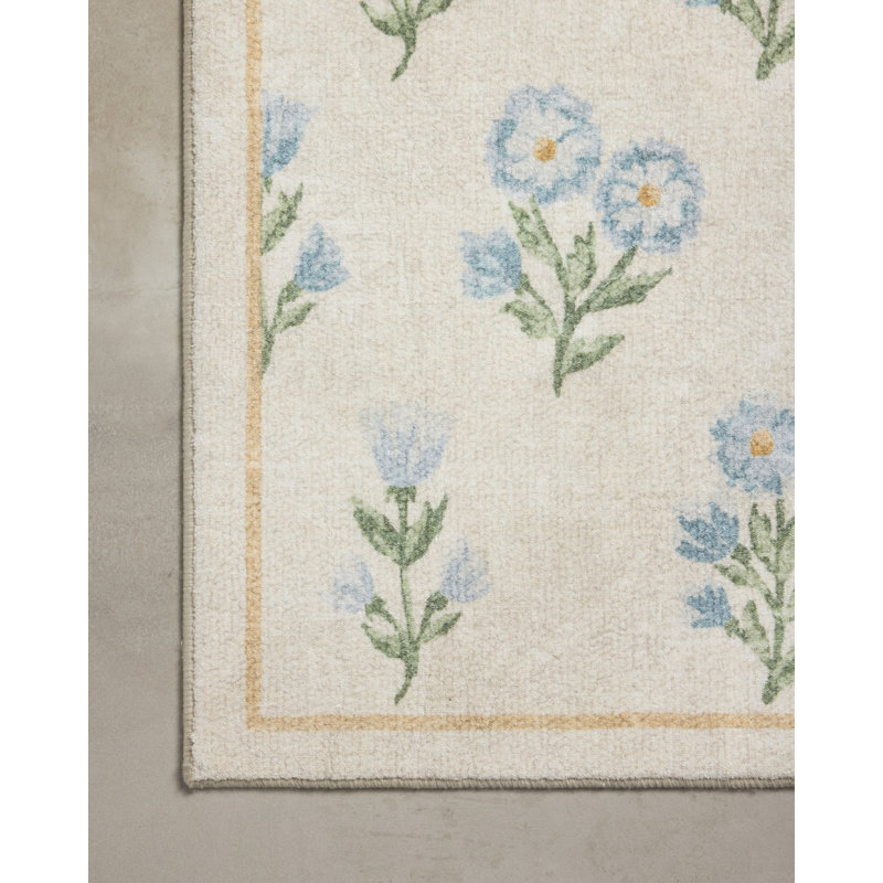 Chris Loves Julia x Loloi Clove Ivory / Lt. Blue Bath Mat, 1'-9" x 2'-10", Ivory / Lt. Blue