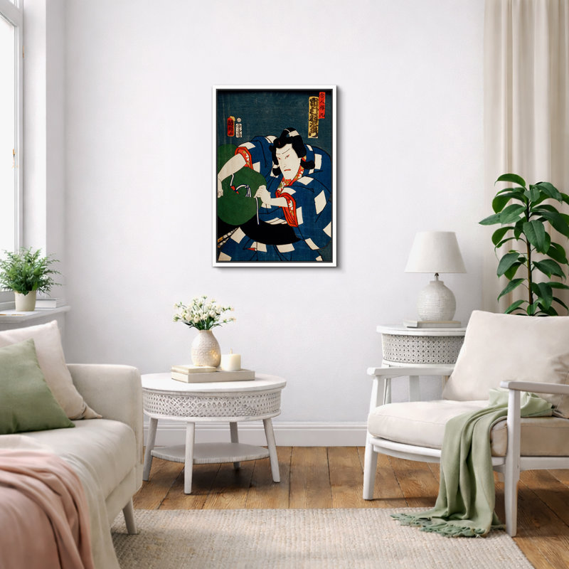 Art japonais japonais, scène d'action en robe bleue, images traditionnelles Edo kaboui, impression sur toile encadrée