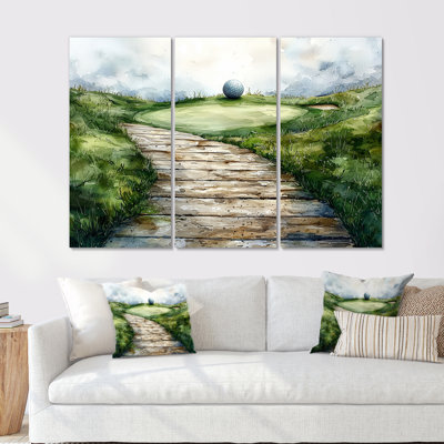 «Greens and Dreams», terrain de golf paysage IV - art mural grand golf - 3 panneaux