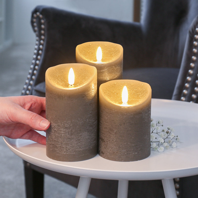 3 Pack Grey LED Light Up Authentic Flame Candles, Grey