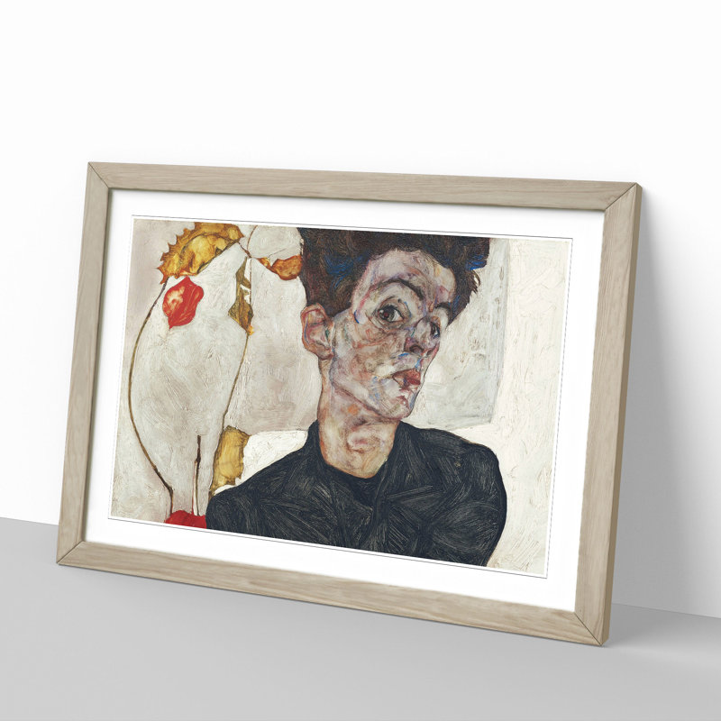Self-Portrait Vol.2 by Egon Schiele - Picture Frame Painting, Oak Framed, 27cm H x 36cm W x 2cm D