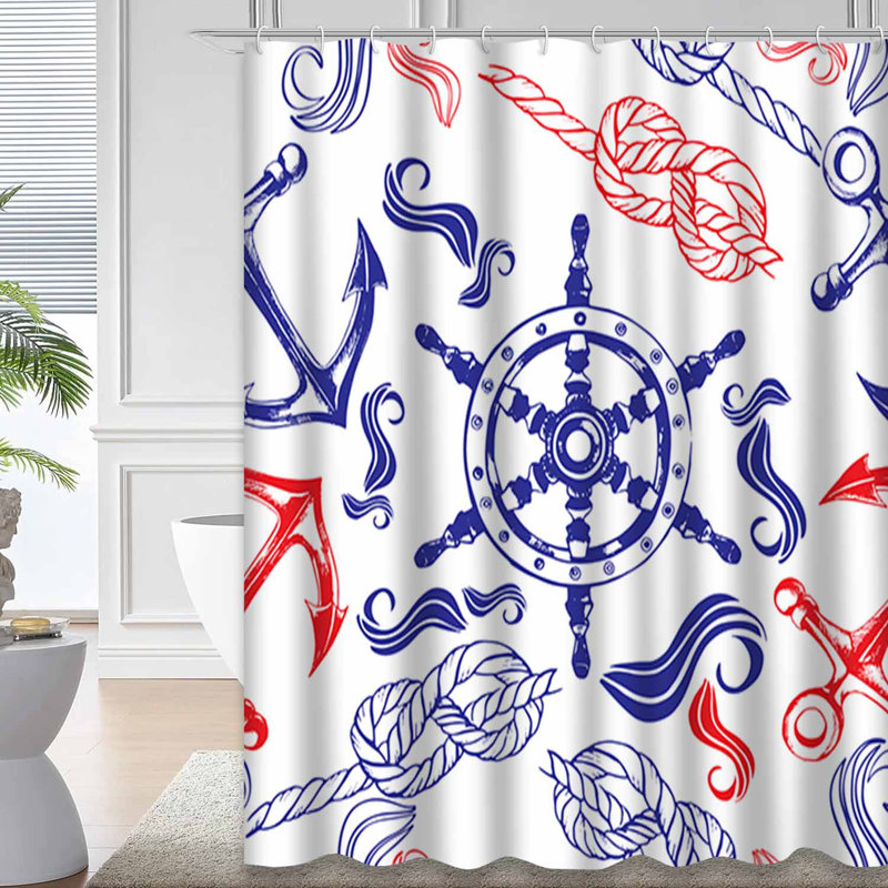 Rideau de douche imperméable avec 12 crochets Nautical Anchor, L 72 po x l 72 po