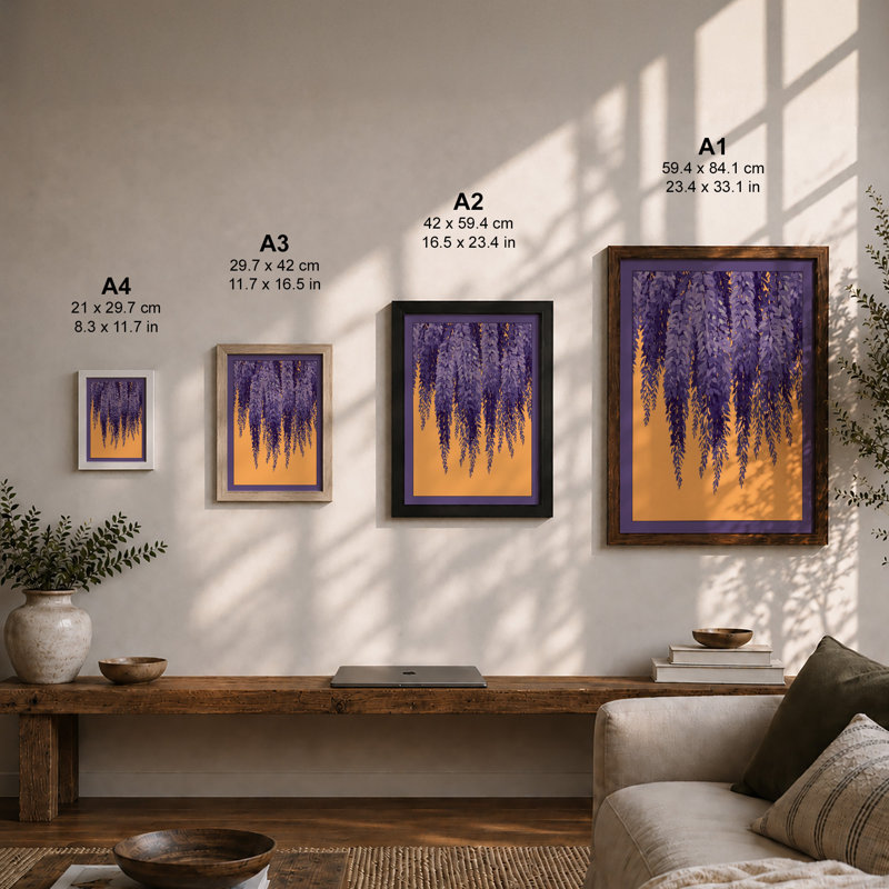 Cascading Purple Blooms Botanical - Print, Unframed, A4 - 29.7 x 21.0 cm