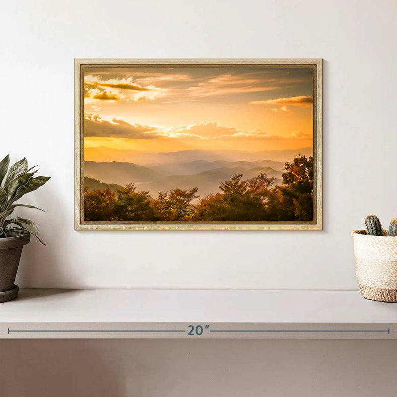 Blue Ridge au lever du soleil, Cadre flottant en bois naturel, 13 po x 9 po
