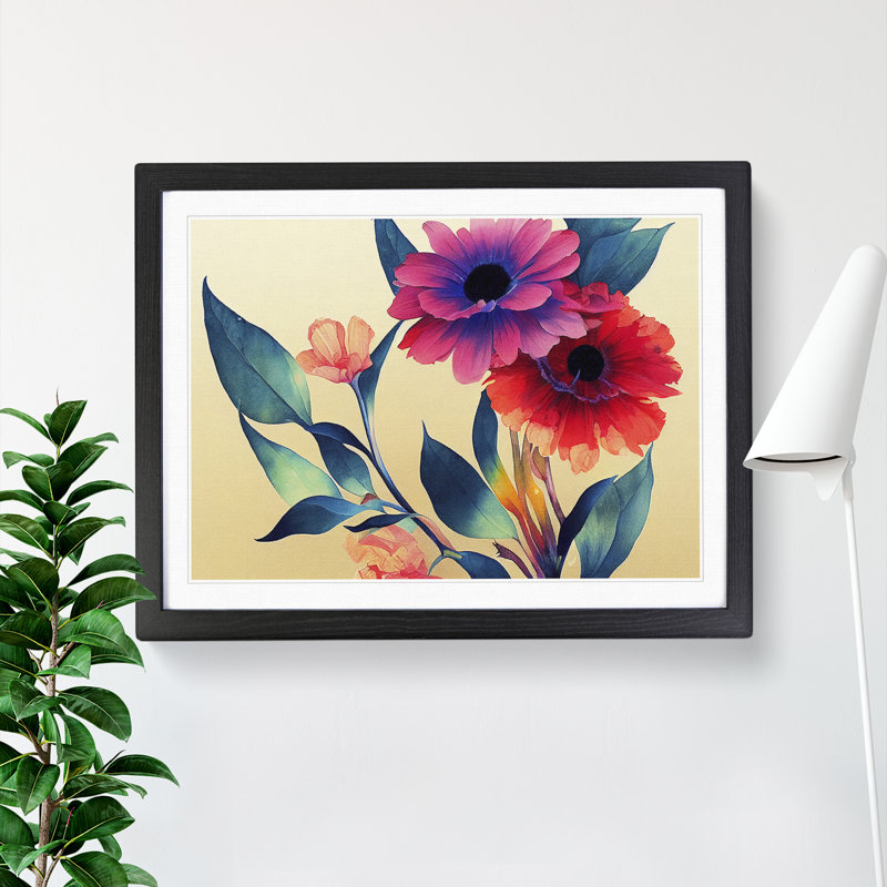 Showstopping Watercolour Flowers - Single Picture Frame Print, Black Framed, 46cm H x 64cm W x 2cm D