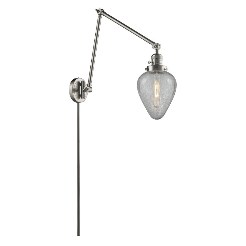 Shauna Plug-in Swing Arm Sconce, Brushed Satin Nickel, Clear Crackle, 60 Watt Vintage Incandescent Bulb
