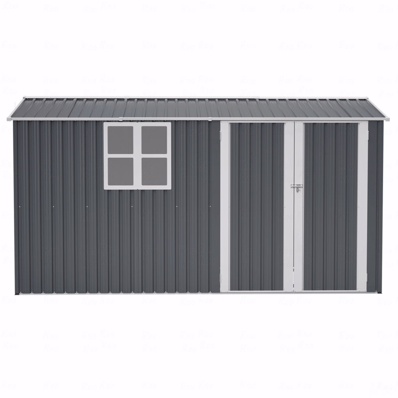 8X12 Ft Storage Shed Outdoor, XL Heavy-Duty Steel Building With Window – Features Hinged Gray Doors & 4 Air Vents