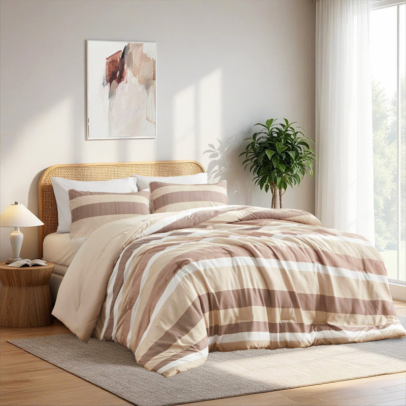 Comfortable Striped Terracotta Bedding Set, Polyester Material For Home