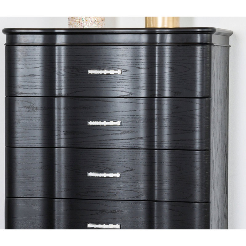 Commode avec pieds en bois, tiroir pour chambre à coucher, Noir