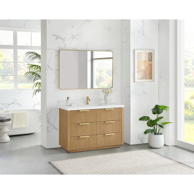 Santarem 48" Free-standing Single Bath Vanity in Washed Ash Grey with White Quartz Stone Top