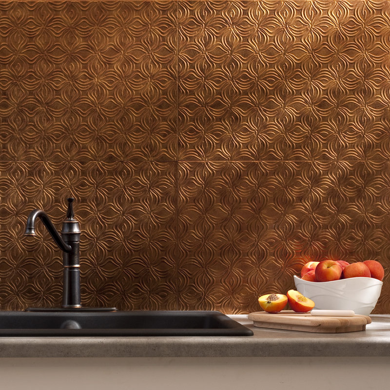 Panneau de dosseret en vinyle 18,25 po x 24,5 po FASADE Lotus, Bronze antique