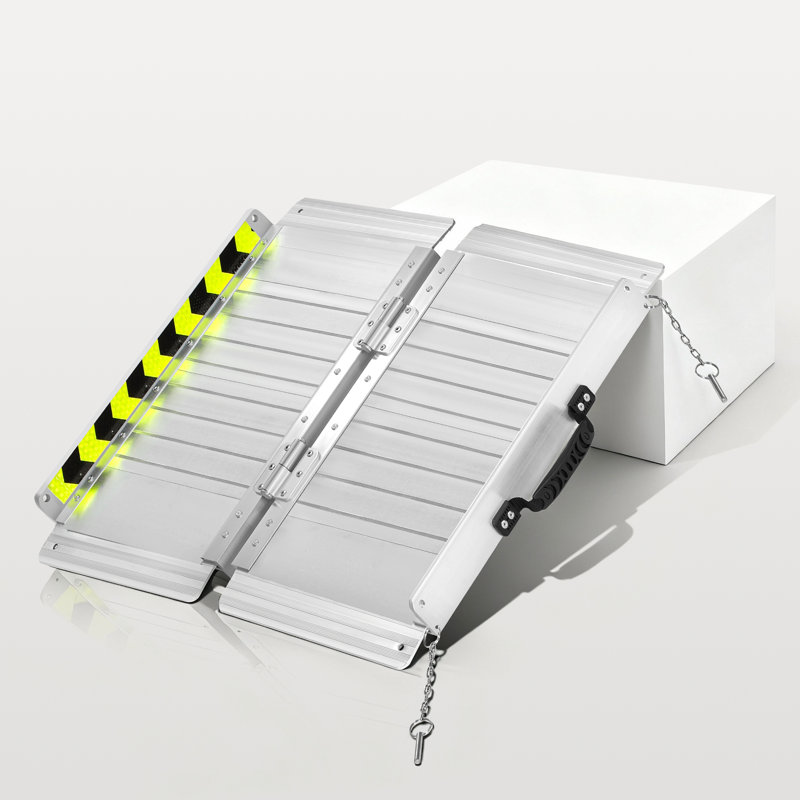 Rampe portative pour fauteuil roulant, rampe pliante en aluminium antidérapante avec poignée, capacité de charge de 800 lb