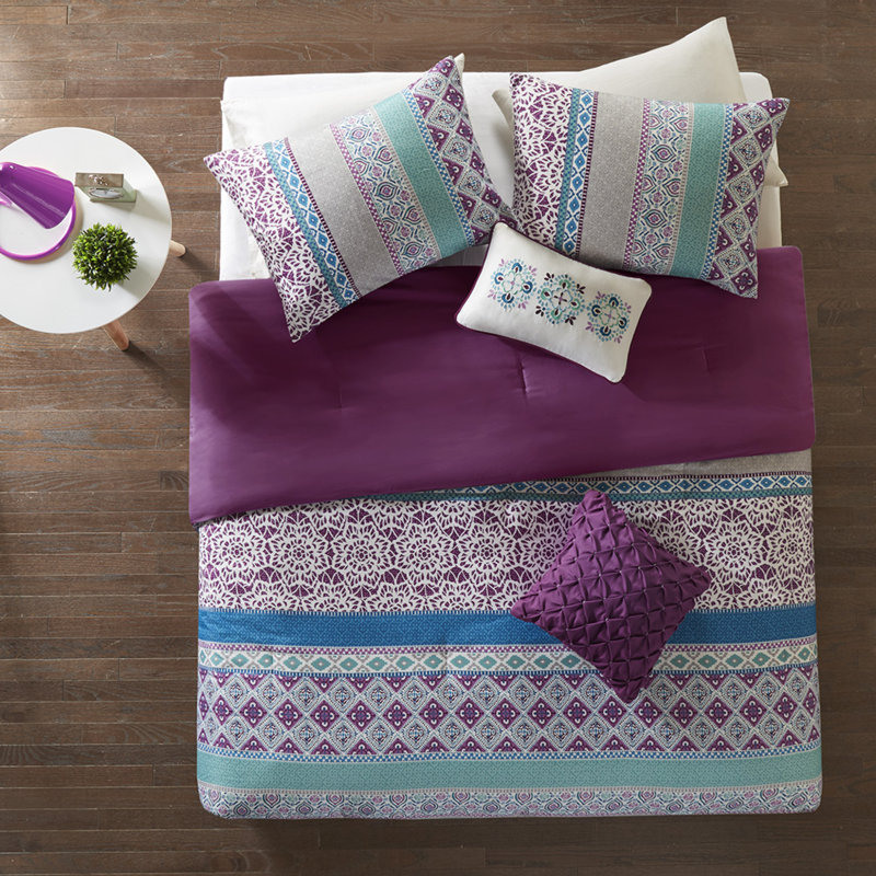 Ensembles de literie mauve, édredon en polyester de style bohème, parfait pour la maison et la chambre à coucher