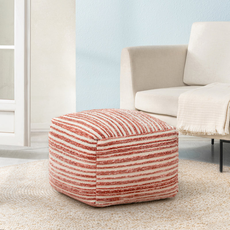 Maryann 16" Red Upholstered Pouf Ottoman, Red