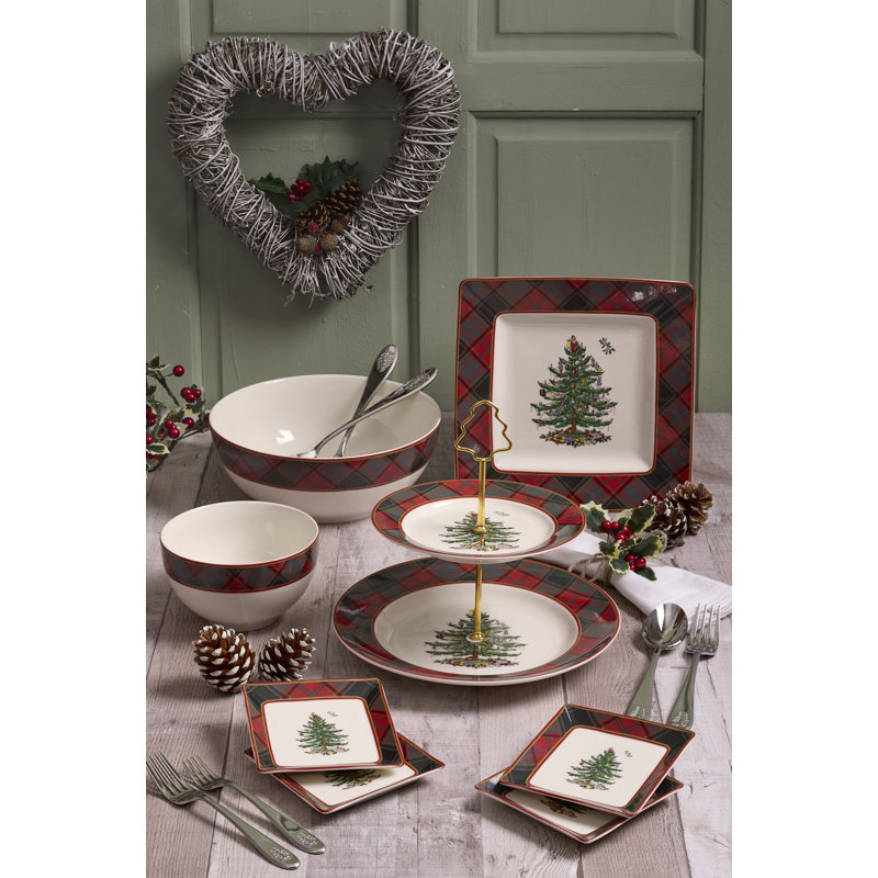 Christmas Tree TARTAN TIDBIT PLATES S/4 5"