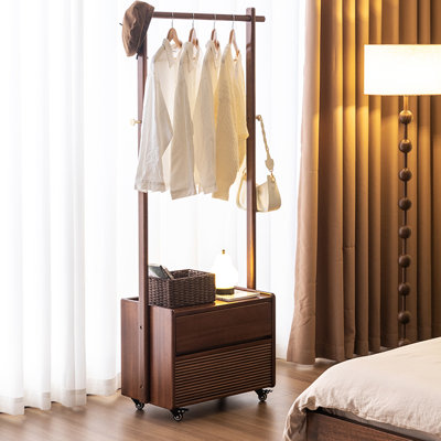 Solid Wood Coat Rack with Drawers and Wheels