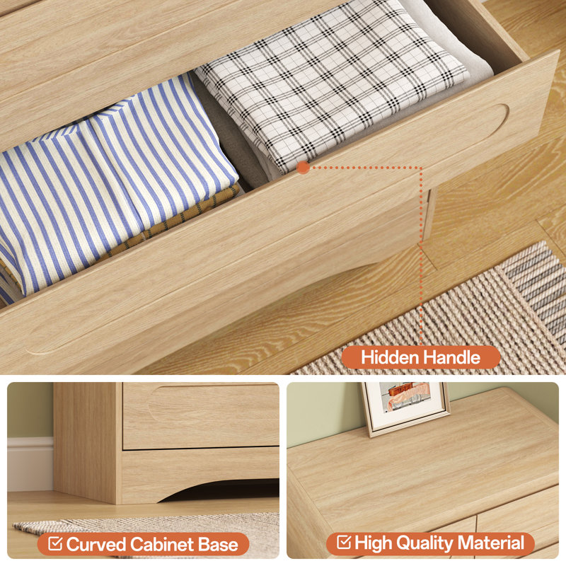Farmhouse 6-drawer Dresser For Bedroom - 44" Tall Wood Dresser With Rustic Curved Edge Design, 31" Wide Chest Of Drawers For Living Room, Hallway Or Entryway, Storage Organizer