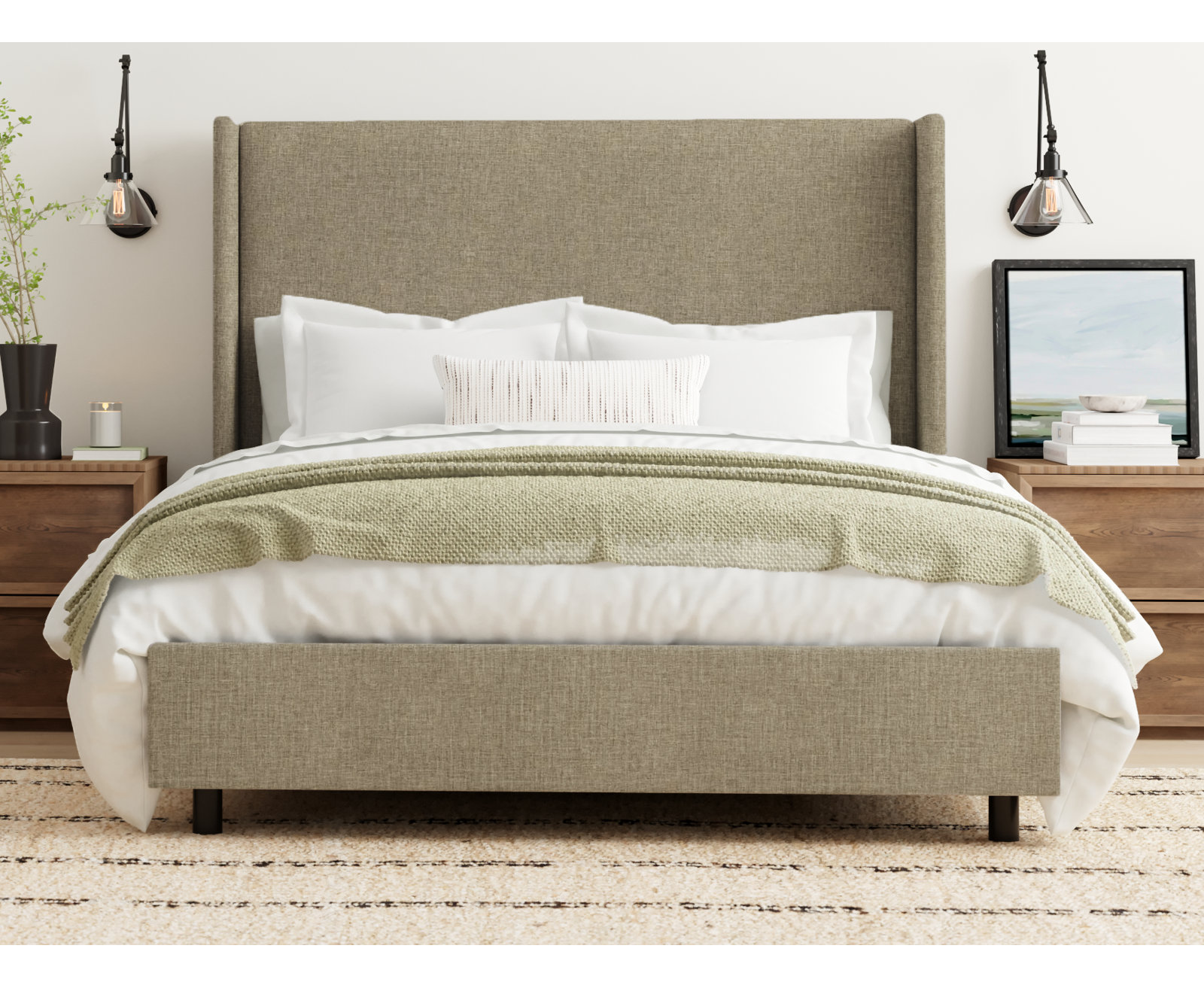 Tilly Upholstered Wingback Bed, California King, Zuma Natural Textured Linen