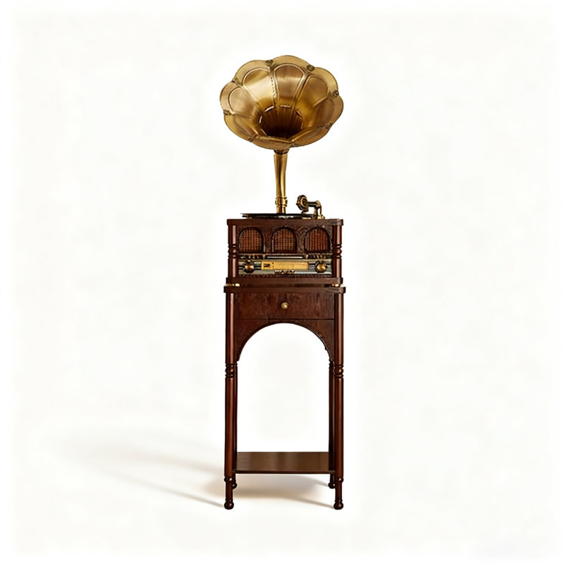 French-Style Vintage Floor-Standing With Bluetooth Vinyl Record Player, Brown/Gold