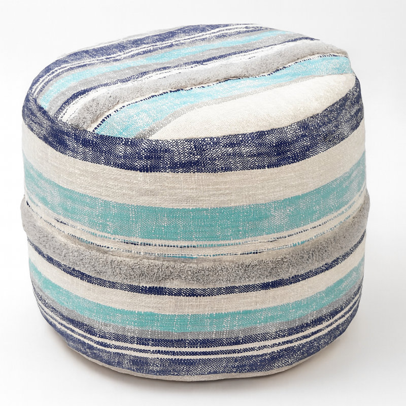 Katelynn Coastal Striped 100% Cotton Small Ottoman Pouf