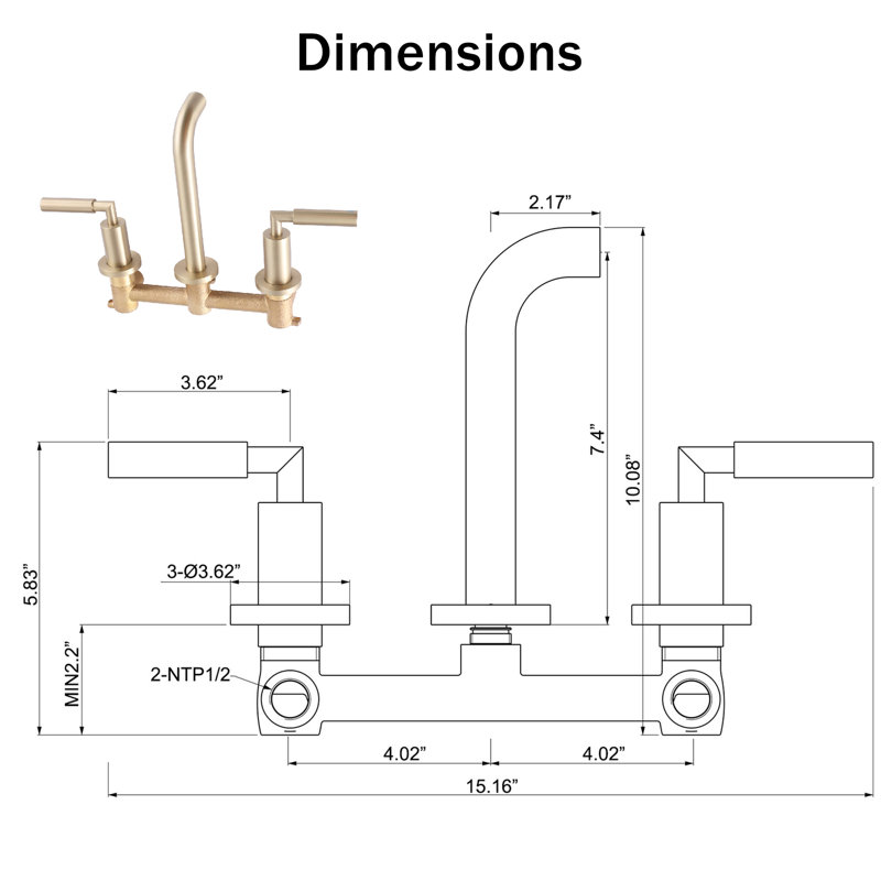 Wall Mounted Optional 2-handle Bathroom Faucet, Brushed Gold