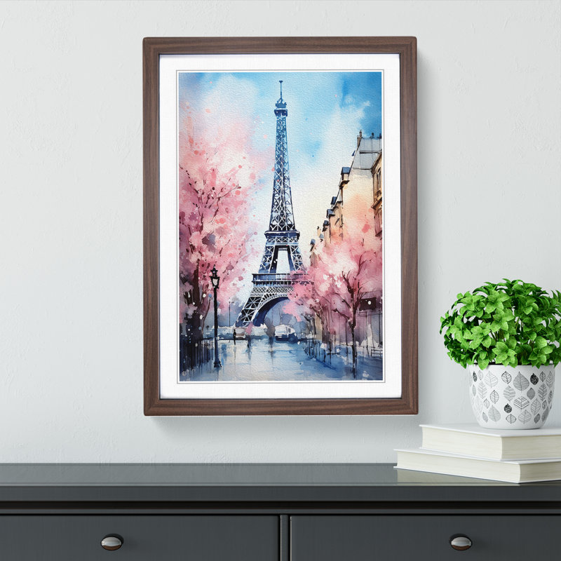 Eiffel Tower Tachisme - Single Picture Frame Print on Wood, 46" H x 34" W x 2" D, Walnut