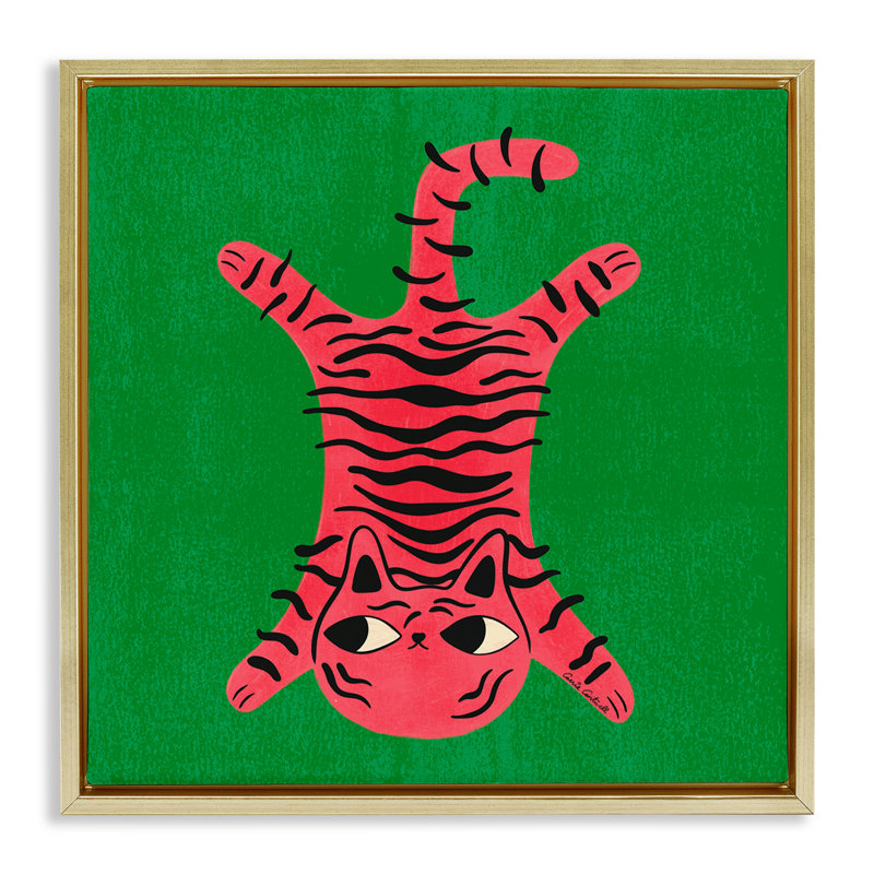 «Funky Retro Cat» par Carrie Cantwell, Cadre flottant métallique doré, H 18 po x l 18 po