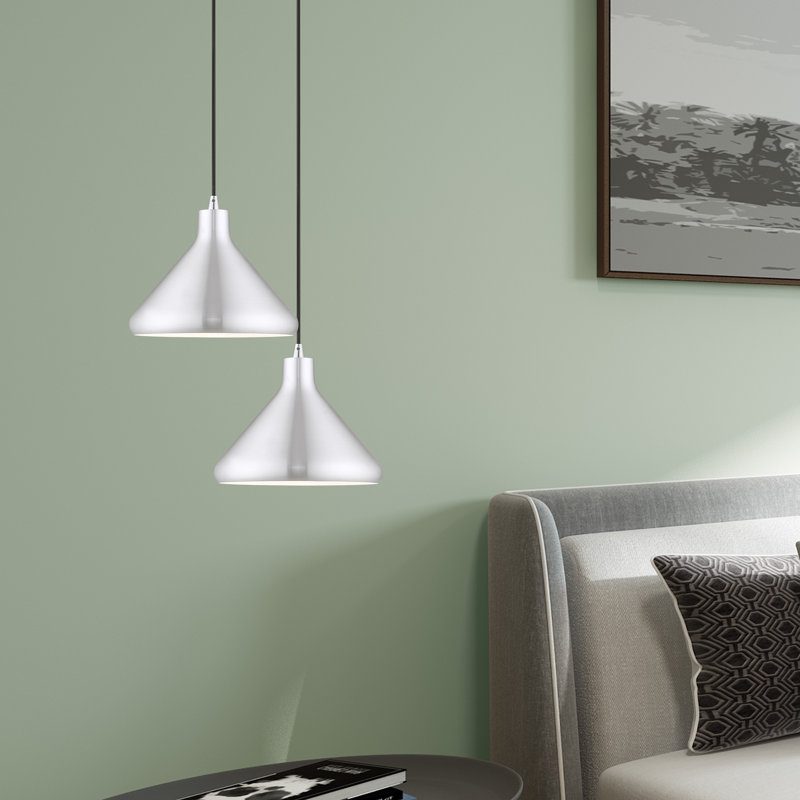 Luminaire suspendu conique à 1 lumière Schultz, Aluminium brossé, H 14 po x l 10,5 po x P 10,5 po