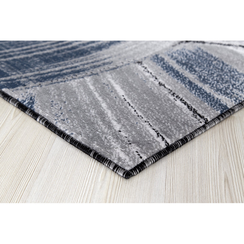 Tapis abstrait gris clair / bleu foncé / noir Cowgill, Rectangle 5 pi x 8 pi
