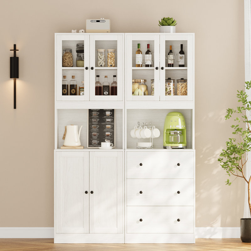 Book Cabinet Storage Bookcase, 5-Tier Modern Bookshelves With 3 Large Drawer And Glass Door(A+B), White