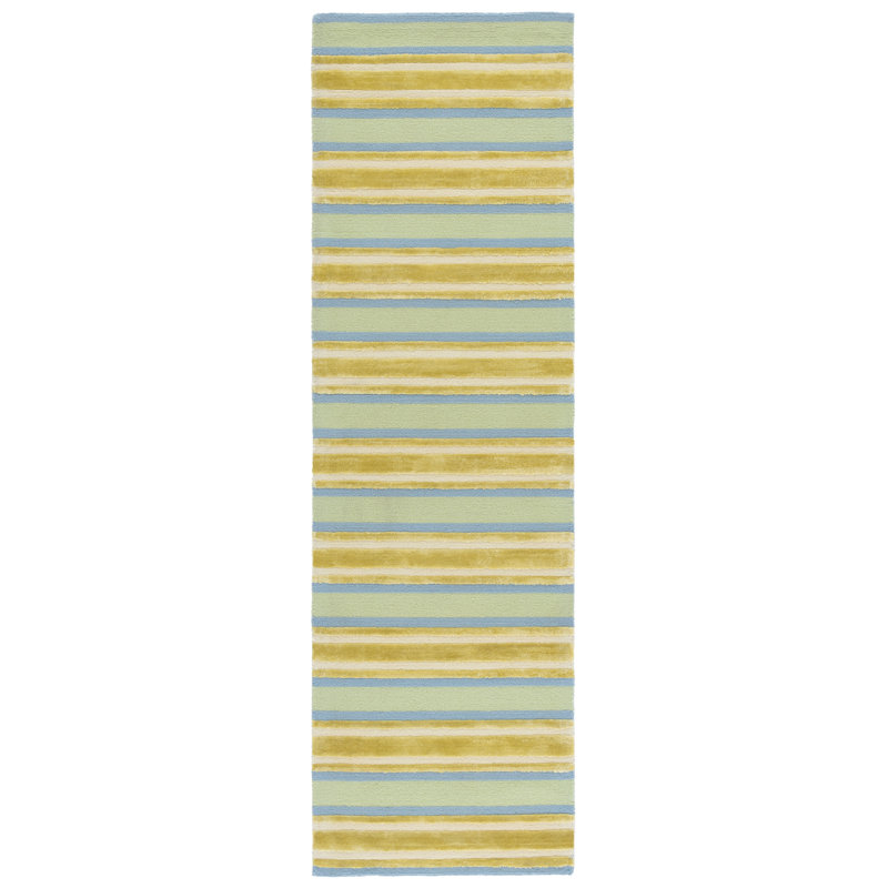 Handmade Orange and Green Striped Wool Runner Rug