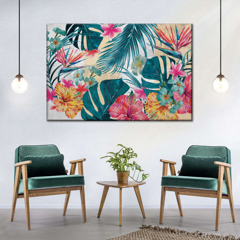 Motif floral tropical sur toile, H 26 po x l 39 po x P 1,25 po