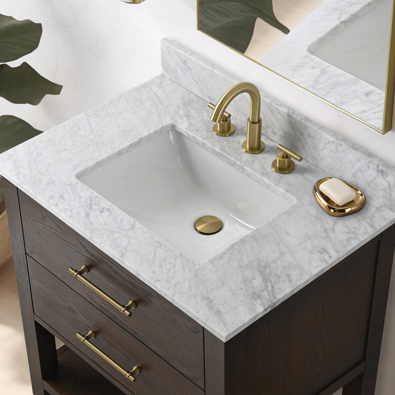 Keri 30" Single Bathroom Vanity Set, Brown Oak/Antique Brass