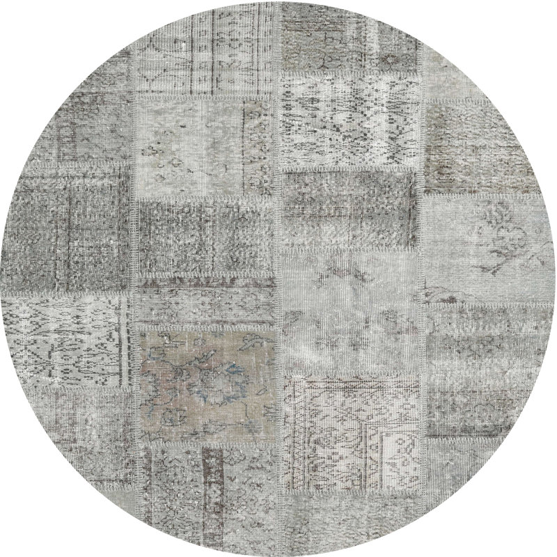 Tapis contemporain gris / beige, Rond 3 pi
