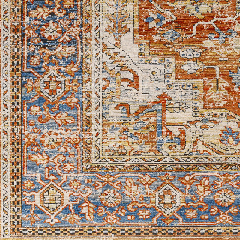 Tapis oriental en polyester tissé à la machine orange brûlé Skellytown, Tapis de couloir 2 pi 10 po x 8 pi