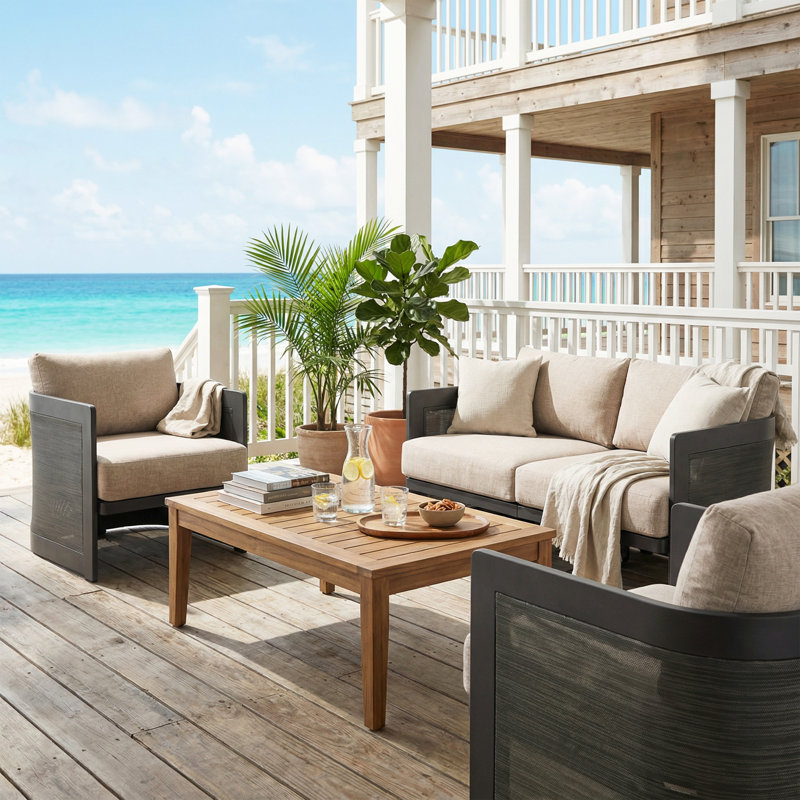 Vento 3-Piece Modern Contemporary Aluminum Outdoor Conversation Set With Mesh Panels And Olefin Cushions (Table Not Included)