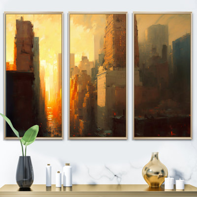 " Beautiful Sunset In New York II " 3 - Pieces