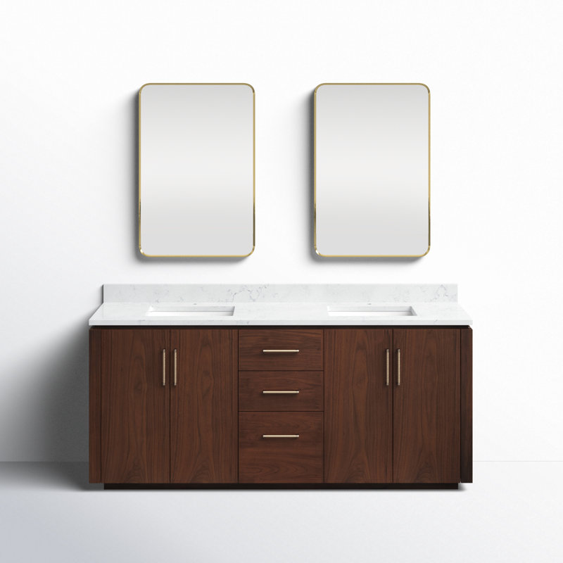 Cloverfield 72'' Double Bathroom Vanity with Cultured Marble Top, Gold, Washed Ash Gray