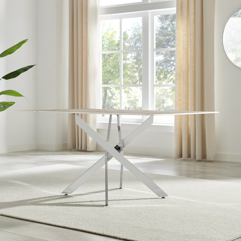 Atkisson Rectangular 150cm L x 90cm W Dining Table, Silver, White