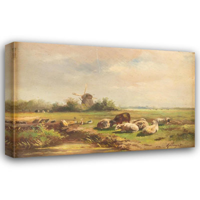 «Sheep on a Field» par Albert Jurardus Van Prooyen - Art mural sur toile tendue avec châssis