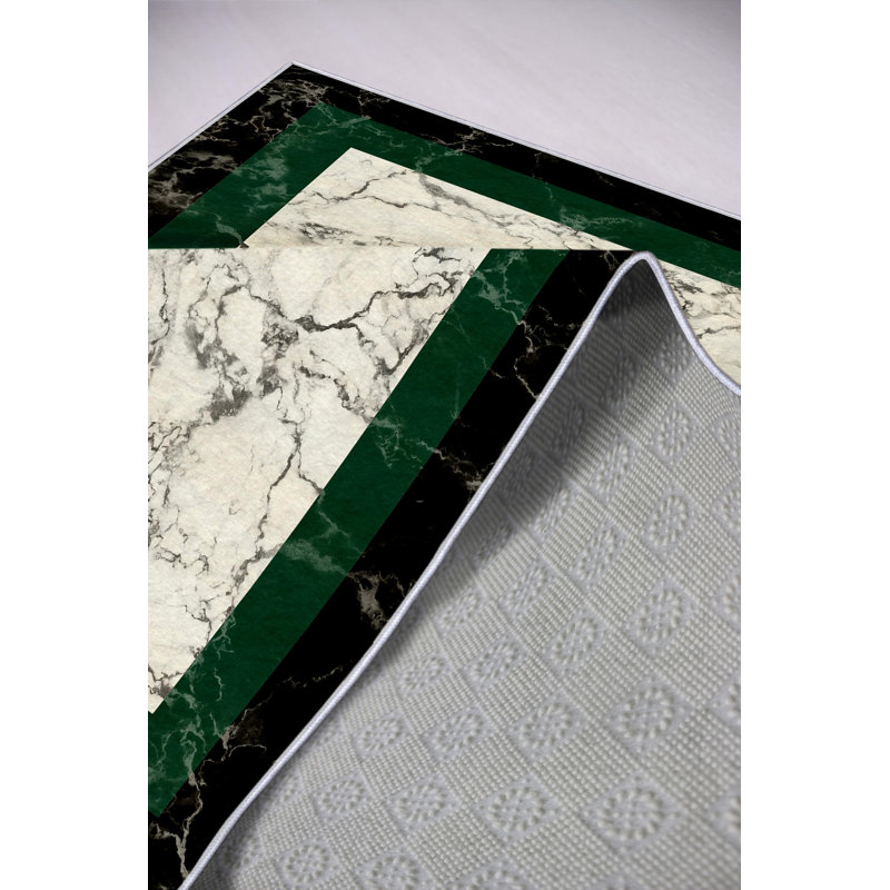 Eco-Friendly Area Rug (5.2 x 7.5 ft), Black & Green, 100% Polyester, 650 g/m² | Antibacterial, Non-Slip PVC Dot Underside, Machine Washable | Perfect for Living Room & Bedroom, Soft Pile, Digital Printing Design