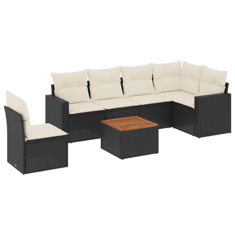 Ensemble de canapé de jardin en rotin PE noir et brun Vidaxl, grand bois d'acacia massif
