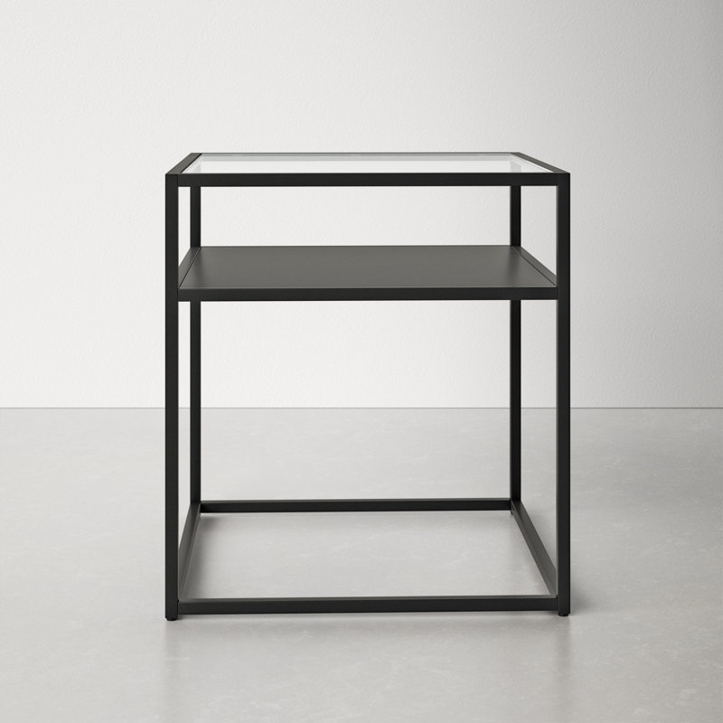 Bronzed Blackened Metal & Glass 20" Square End Table
