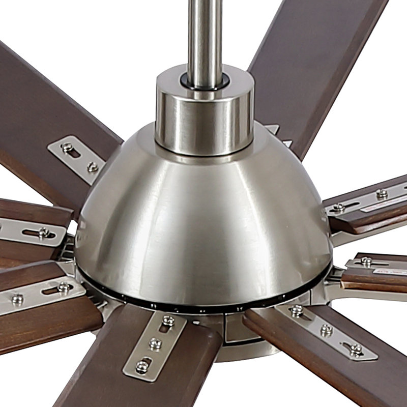 Modern 84" Indoor Windmill Brushed Nickel Ceiling Fan With LED Lights, Remote Control and 8 Wood Blades, Brown, 84" Wide