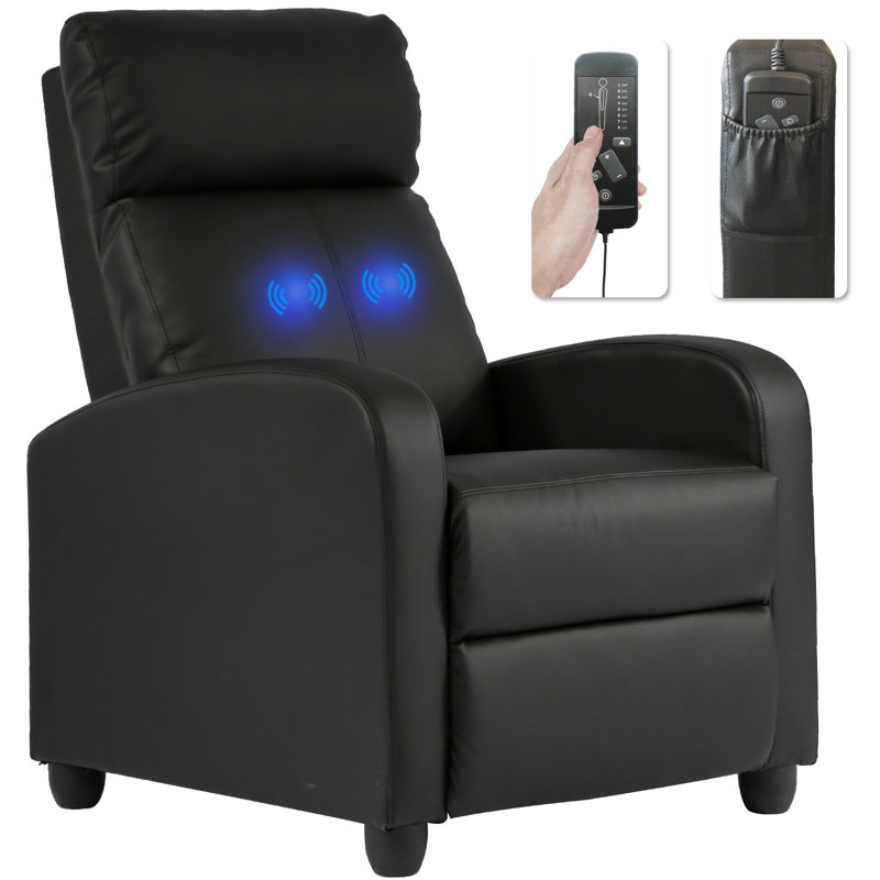 Recliner Chair PU Leather Massage Chair Single Sofa Recliner with Footrest Remote Control for Home, Black, Black Faux Leather