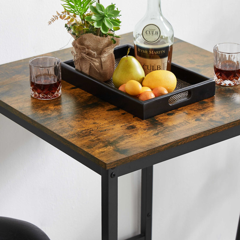 Ensemble de table de bar avec 2 tabourets de bar Siège souple avec dossier, Rustic Brown, Rustic Brown / Black, Rustic Brown